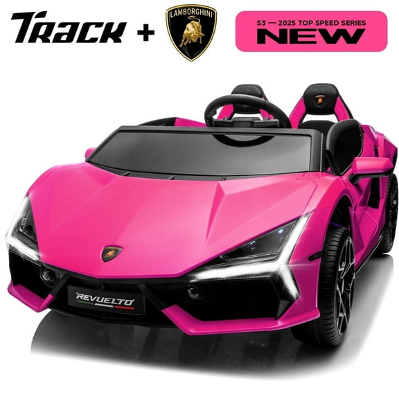 Track Seven 24V 2-Seater Ride on Car, Licensed Lamborghini Revuelto Electric Car with Remote Control, Music, LED Lights, Key Start, Spring Suspension, Max Speed 4.3mph, 24V Ride on Toy Car, Pink