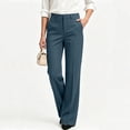 thumbnail image 4 of cocolona Womens High Waist Business Casual Dress Pants Elastic Waist Straight Wide Leg Commute Work Pants with Pockets, 4 of 5