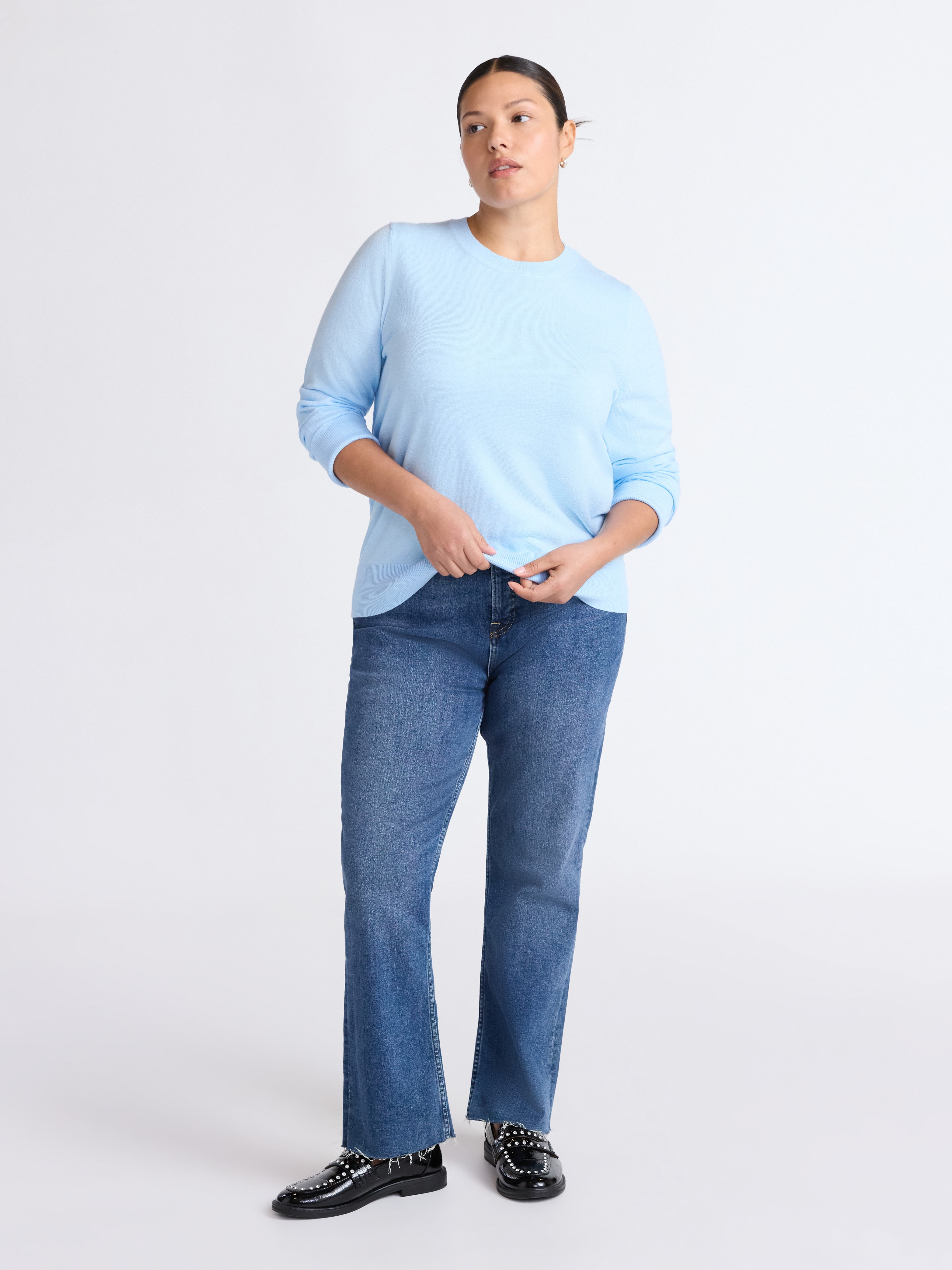 Free Assembly Women's and Women's Plus Cozy Yarn Crewneck Sweater with Long Sleeves. Lightweight, Sizes XS-4X