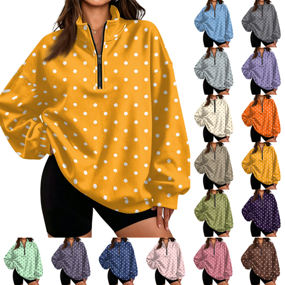 Polka Dot Sweatshirt for Women 1/4 Zip Long Sleeve Pullover Tops Plus Size Cute Fall Winter Sweatshirts