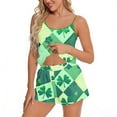 thumbnail image 2 of Pajama para mujer Conjunto de pantalones cortos impresos girar abajo cuello Sling Tops suelto ajuste elástico cintura casa usar ropa de estar verano, 2 of 4