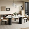 thumbnail image 3 of 71" Oval Modern Dining Table for 6, White Sintered Stone Tabletop with Black Wooden Dual-Pedestal, Round Kitchen Table for Dining Room (Table Only), 3 of 6