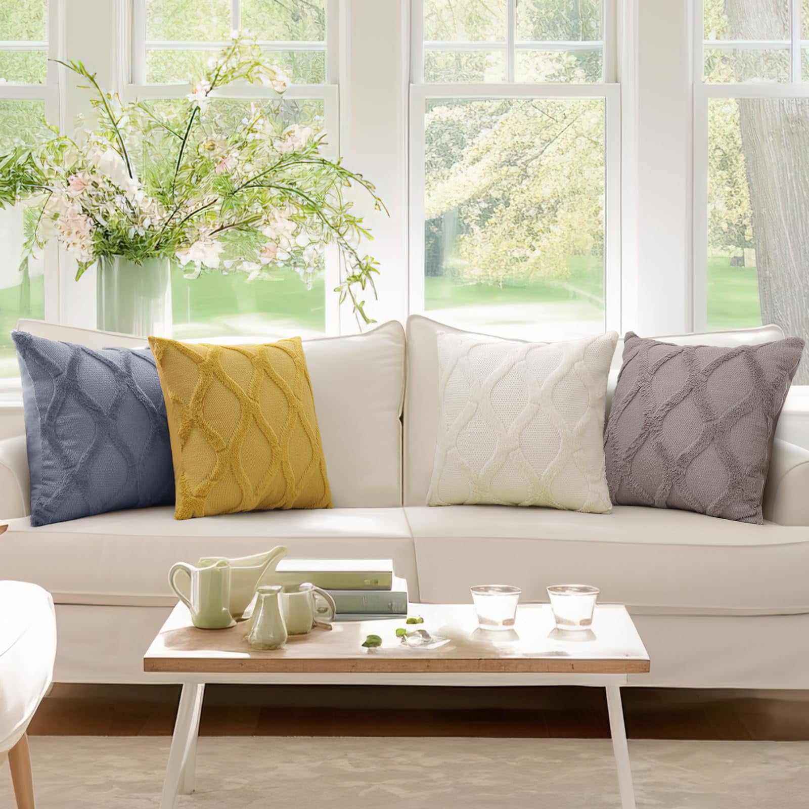 decorUhome Decorative Throw Pillow Covers 20x20 Set of 2, Soft Plush Faux Fur Wool Pillow Covers for Couch, Blue Grey