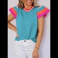 thumbnail image 4 of Suéter Ligero de Punto Holgado con Cuello Redondo Informal de Corta de Verano para Mujer. Azul Pavo Real S, 4 of 7