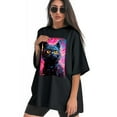 thumbnail image 3 of Plus Size Shirt for Women Oversized Black Tops for Women Short Sleeves Shirt for Women Oil Painting-Cat T Shirt Crewneck Shirt for Women M, 3 of 5