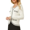 thumbnail image 4 of INSPIRE CHIC Women's V Neck Cardigan Sweater Long Sleeve Contrast Trim Knit Ribbed Jacket XL White, 4 of 5