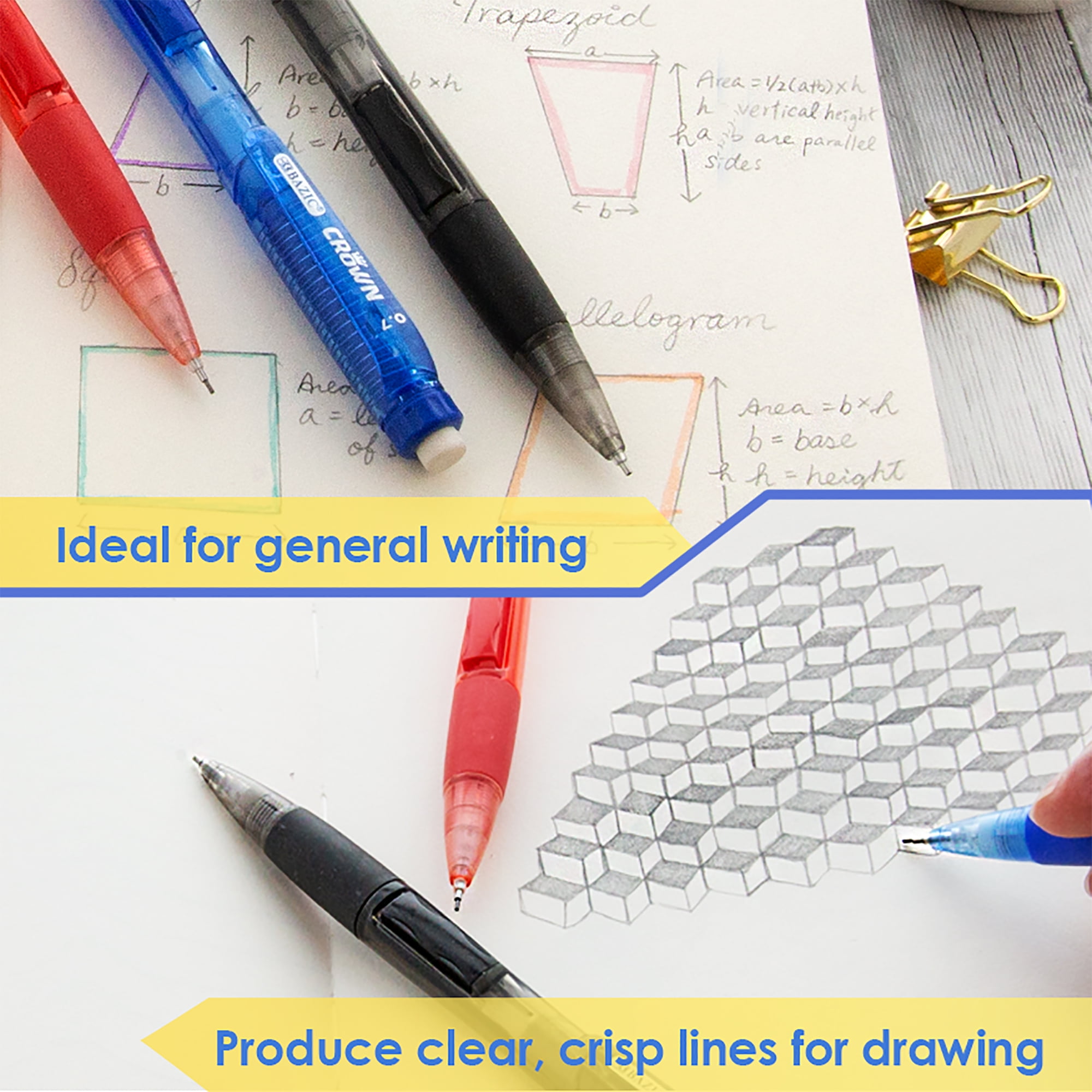 BAZIC Crown 0.7 mm Mechanical Pencil, Soft Grip Latex Free Eraser (3/Pack), 24-Packs