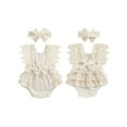 thumbnail image 2 of Suealasg Infant Baby Girl Summer Jumpsuit Lace Sleeves Square Neck Bow Romper Bodysuit +Headband 0-18 Months Infant Girls Outfits, 2 of 8