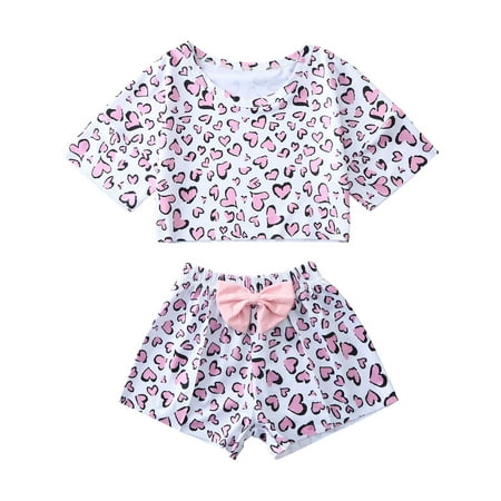 

Baby Girl Outfits Camo Tie Dye Leopard Heart Cropped Cropped Top Tee and Bow Shorts Personality Suits for Kids
