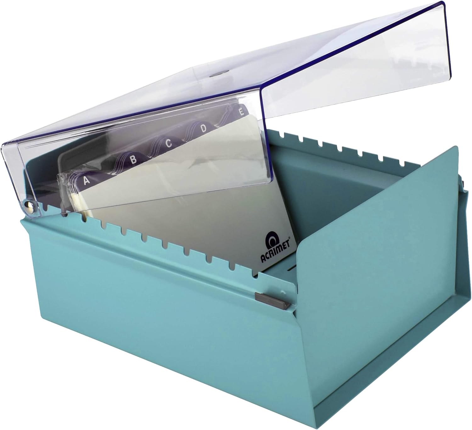 Acrimet 6 x 9 Card File Holder Organizer Box Metal Base Heavy Duty (AZ Index Cards and Divider Included) (Green Color with Crystal Plastic Lid Cover)