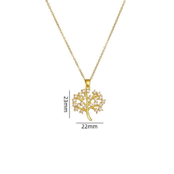 Zhuge Collar con colgante de árbol de la vida, micro circonitas engastadas, colgante de árbol de la vida, cadena de acero de titanio con cierre de hueso (blanco)