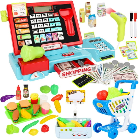 Caja registradora de juguete Meaicezli, 70 unidades, para niños de 4 a 8 años con escáner