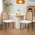 thumbnail image 6 of Rattan Dining Chairs Set of 4, Mid Century Modern Dining Chairs Upholstered Boucle Kitchen Chairs, Armless Mesh Back Cane Chairs with Metal Gold Legs for Kitchen, Dining Room, White, 6 of 6
