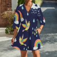 thumbnail image 2 of Rainbow Birds Clouds Rain Womens Dress With Pockets Summer V Neck 3/4 Sleeve Dress Plus Size Loose Dress, 2 of 7