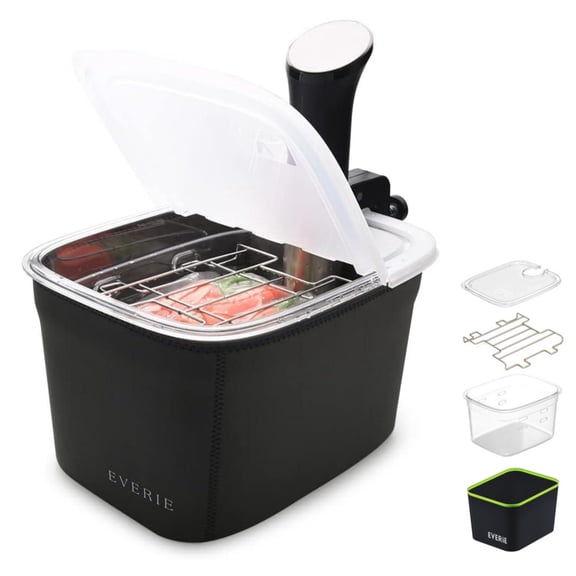 EVERIE Versatile 12-Quart Sous Vide Container with Built-in Rack and Collapsible Hinged Lid and Insulated Container Sleeve Compatible with All Sous Vide Cookers, KIT-1202-TYPP