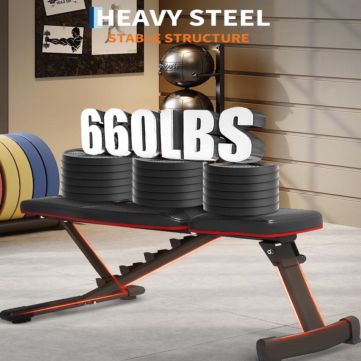 Soonbuy Adjustable Weight Bench,5-Levels Versatile Foldable Bench for Full Body Workout Strength Training, 660LBS Incline Decline Bench with Quick Folding& Fast Adjustment
