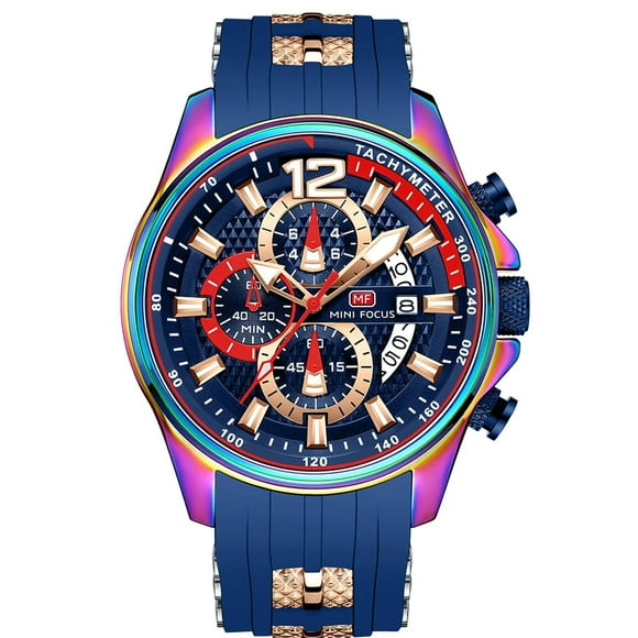 MINI FOCUS Montres Étanches pour Hommes Mode Sport Montre en Silicone Bracelet en Silicone Quartz Date Montres-Bracelets pour Homme Montre Lumineuse