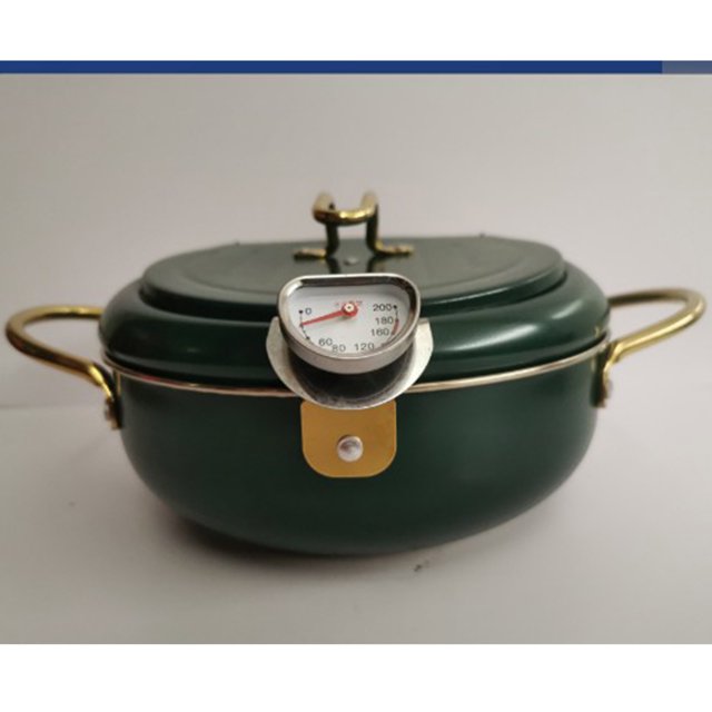 Sywqhk Olla Freidora Olla Tempura De Acero Inoxidable Con Termómetro (24cm Verde) Sywqhk Para estrenar