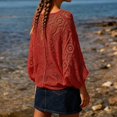 thumbnail image 4 of Kakishop Women's Short Sleeve Summer Cardigan V-Neck Button up Lightweight Hollow Out Sweater Cardigans Shrug,Red, 4 of 5