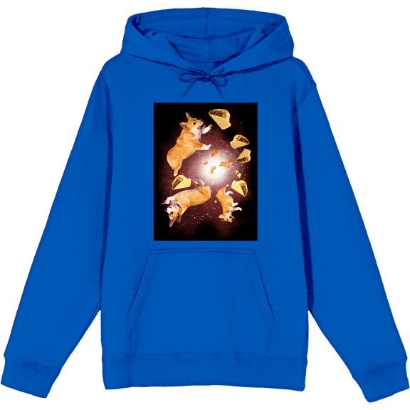 Corgis & Tacos In Space Long Sleeve Adult Hooded Sweatshirt-Small-Blue