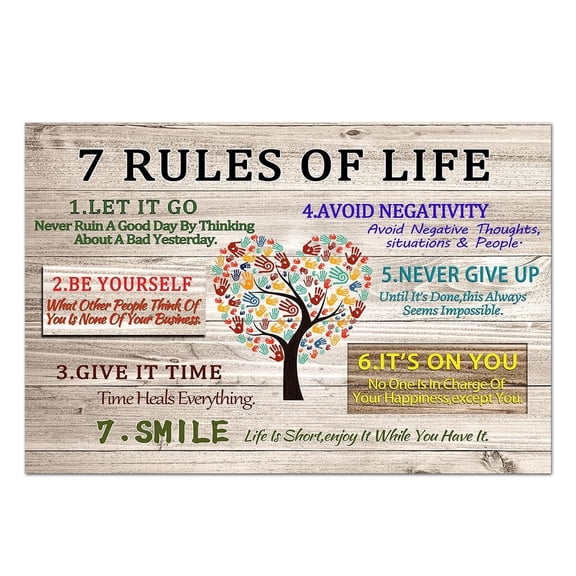 7 Rules Of Life Inspirational Poster Canvas Print Home Office Wall Art Positive Inspirational Quotes Wall Decoration Wall Art poster