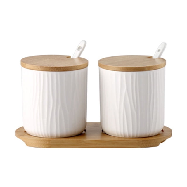 European Style Sugar Bowl With Lid, Ceramic Sugar Pot, Non-slip Coffee Accessories, Solid Color Sugar Pourer, Kitchen Storage-White 2 Set-300ml