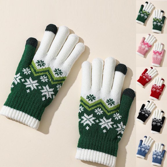 YABCSAZ Women's Jacquard Knit Thermal Gloves Winter Touchscreen Gloves for Women Warm Mittens Windproof Knit Gloves Fleece Lined Thickened, Black