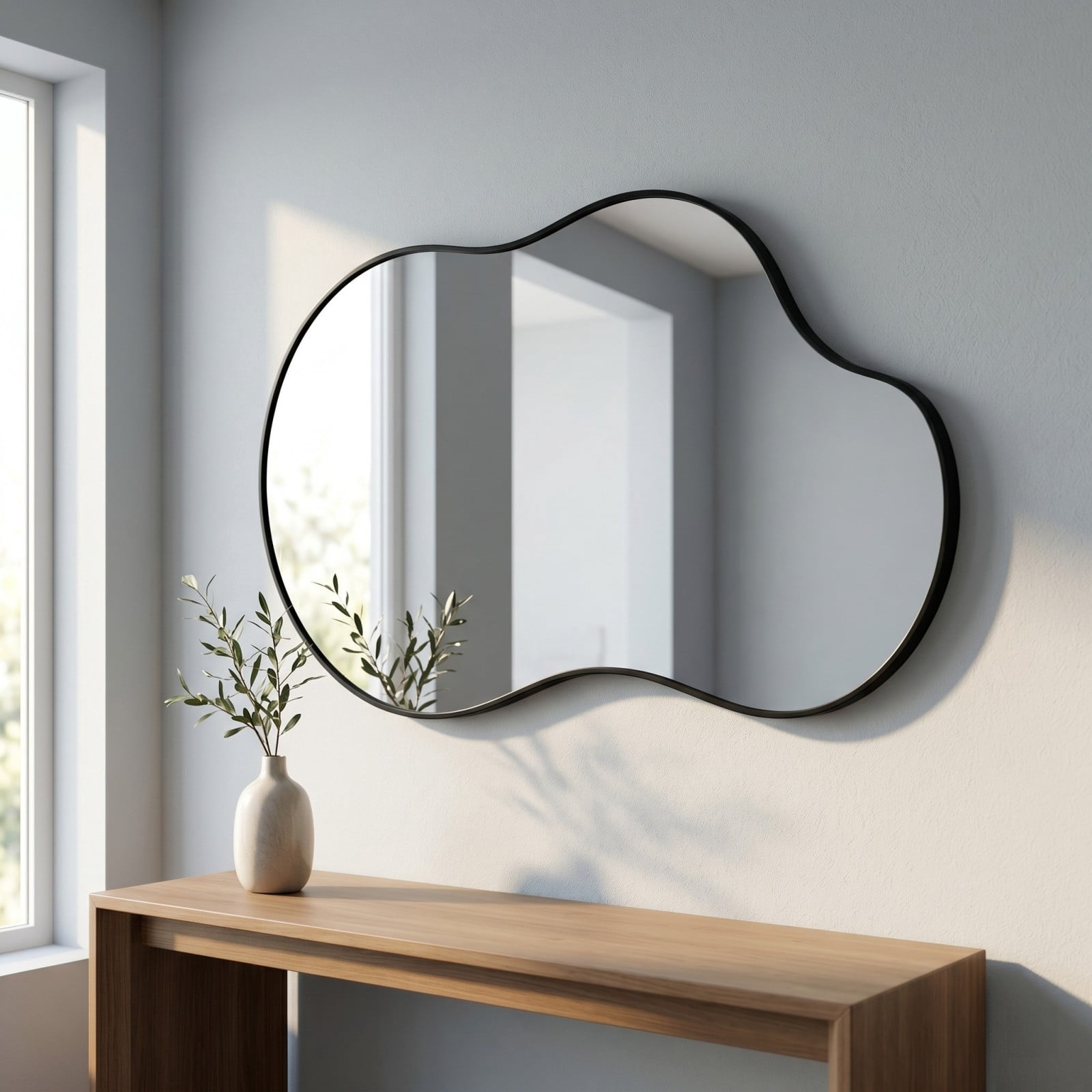 Gleamira 22"x38" Irregular Wall Mirror Asymmetrical Vanity Mirror Wall Decor Mirror, Black