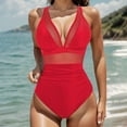 thumbnail image 2 of Glisme One Piece Swimsuit Women Solid Color Mesh Backless Bikini Bathing Suits Swimwear Regular Fit Beachwear Red, 2 of 8