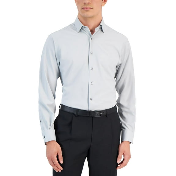 Alfani Mens Regular fit Dress Shirt XL 17-17.5 32-33 Light Green Solid