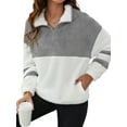 thumbnail image 5 of Xuanfei Women Stand Collar Contrast Color Patchwork Zip Neck Long Sleeve Fuzzy Sweatshirt, 5 of 6