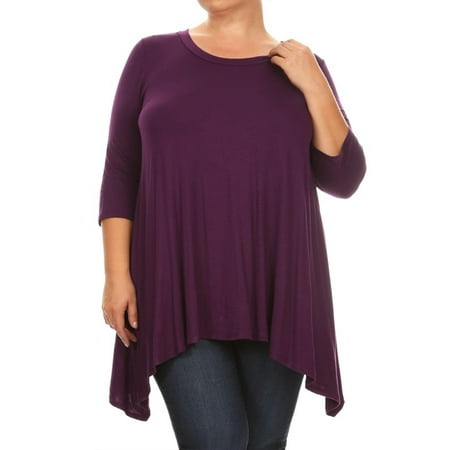 - NEW MOA Women's Plus Size Casual Solid Knit Draped Handkerchief Hem Tunic Top Tee/Made in USA