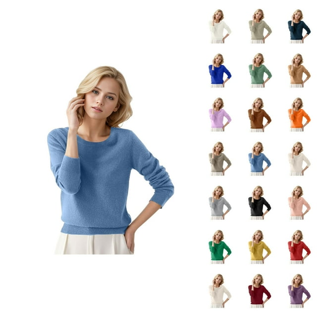Pulls pour Femmes 2026 Mode Automne Hiver Manches Longues Col Rond Doux Tricoté Uni