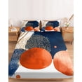 thumbnail image 2 of Cal.King Size Fitted Sheet Set - Navy Blue Burnt Orange 3 Piece Bedding Sets 16" Deep Pocket Fitted Sheet with 2 Pillowcases, Middle Century Modern Geometric Brushed Microfiber Hotel Bed Sheets, 2 of 9