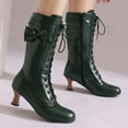 thumbnail image 3 of Mepaouo Women's Knee High Victorian Boots Round Toe Wide Calf Lace Up Witch Knight Boots(Green,7.5), 3 of 7