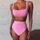 thumbnail image 2 of Conjunto de 2 piezas para mujer Color sólido Cintura alta Bikini Explosión Split Traje de baño Fridja  nalpqowj22718, 2 of 8