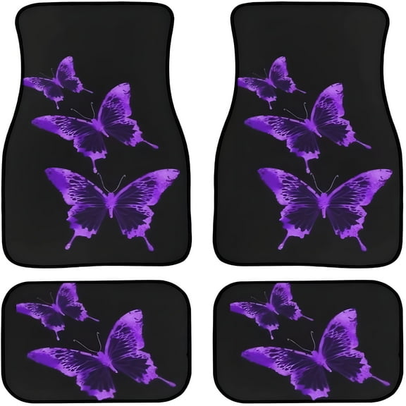 LAMIRO Full Set of 4 Pieces Car Floor Mats Butterflies Backing Car Mats Front Rear Foot Blankets Universal Fit for Sedan