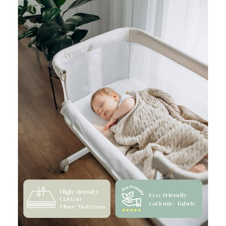 Baby Bassinets Bedside Sleeper - All Mesh Bedside Bassinet with Wheels, 7 Height Adjustable Baby Bassinet for Infants, Beige Baby Bassinets Bedside Sleeper - All Mesh Bedside Bassinet with Wheels, 7 Height Adjustable Baby Bassinet for Infants, Beige