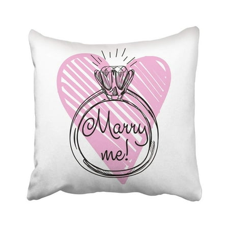 Diamond Ring Pillow WOPOP Pink Engagement Diamond Ring Hand Drawn White Heart Woman Anniversary Badge Button Circle Pillowcase Throw Pillow Cover 18x18 inches ()