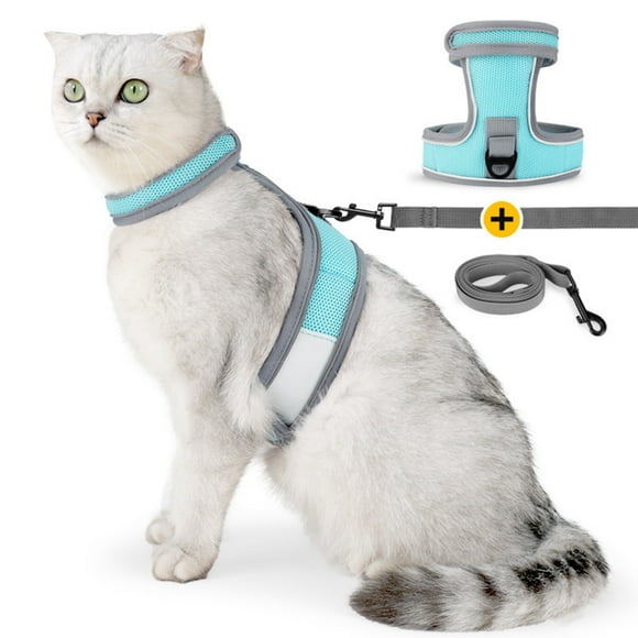 Double Reinforced Breakaway Cat Leash Breathable Reflective Nylon Lightweight Comfort Adjustable Secure EscapeProof Strap for Walking Training Outdoor Small Animal Puppy