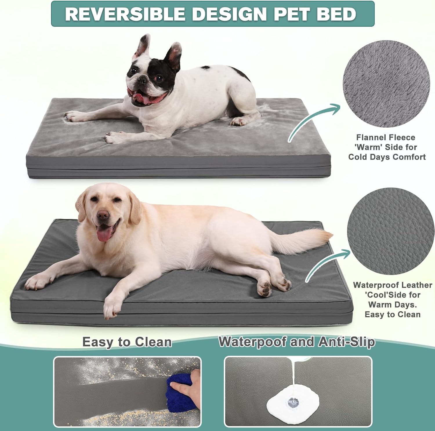 Behome 48Inch Orthopedic Dog Bed for Large Dogs, Supportive Egg Foam Pet Bed with Removable & Washable Cover, Waterproof Lining & Bite Resistant, Two Types of Fabrics(Gray)