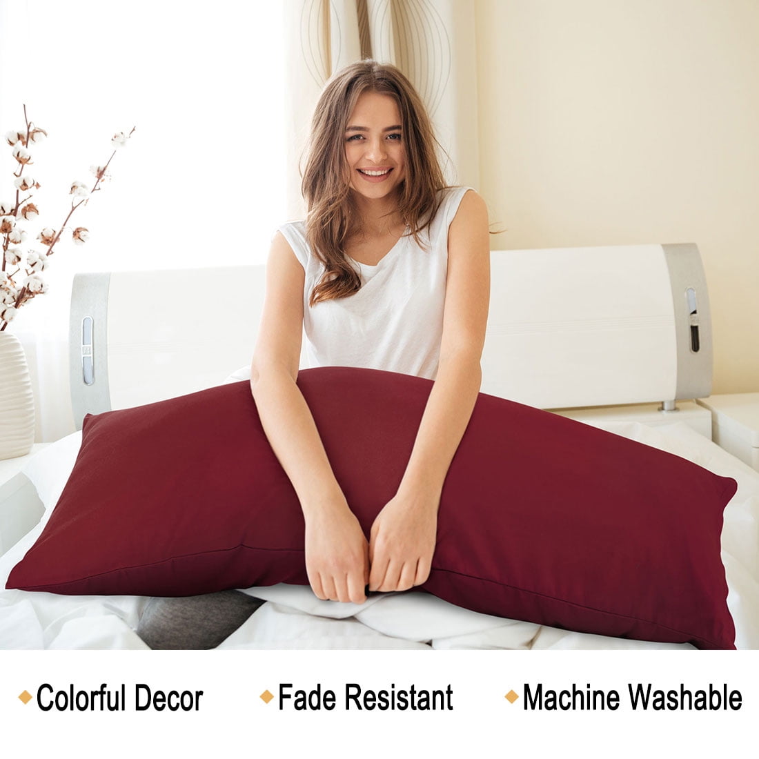 PiccoCasa Set of 2 Body Pillowcases Zippered Body Pillow Cover for Body Pillows, Standard Burgundy