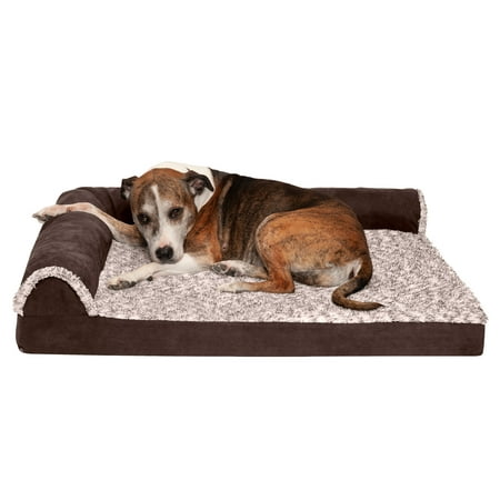 FurHaven Two-Tone Faux Fur & Suede Deluxe Chaise Lounge Orthopedic Sofa Dog Bed - Large, Espresso
