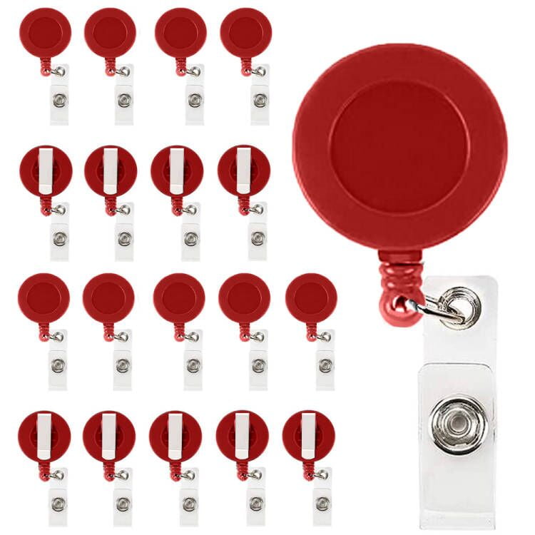 Muka 50 Pcs Retracting Badge Reel Solid Color with Belt Clip for Key Name  Card-Red