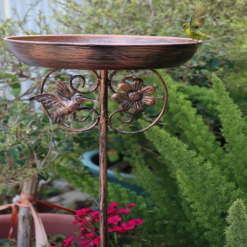Multifunctional Garden Bird Bath Feeder Stake Spikes with Iron Bowl For Attracting Wild Birds Year Round Lawn Decoration