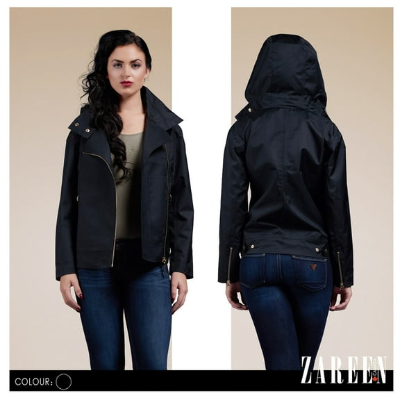 Zareen Waterproof Pea Coat with Removable Hood-Black-XS
