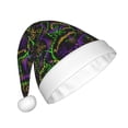 thumbnail image 2 of KLL Christmas Hats for Adults Plush Neon Mardi Gras Print Santa Hat Xmas Fluffy Santa Claus Hat for Women Men, 2 of 6