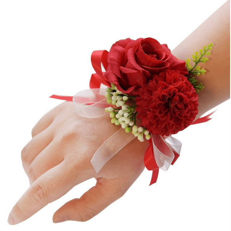 RED ROSE & SUCCULENT CORSAGE WRISTLET by Everblooming Floral & Gift