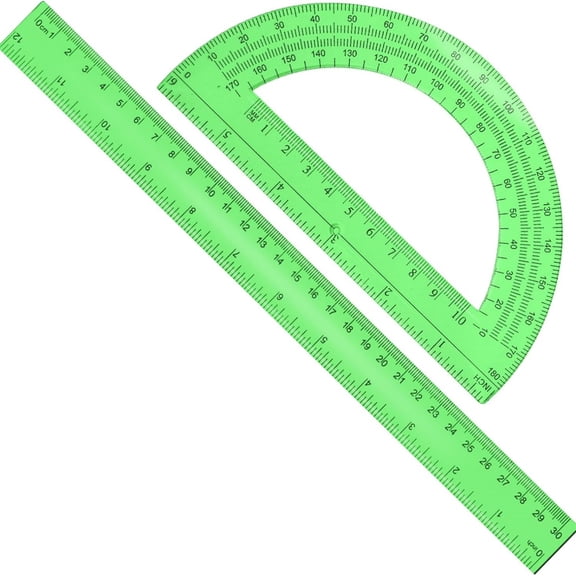 2 Packs 12 Inch Plastic Ruler and 6 Inch Plastic Protractor Set Clear Math Geometry Set Classroom Set Angle Detector School Supplies Classroom Ruler Home Office Drawings (Green)