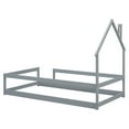 thumbnail image 5 of Twin Size Montessori Floor Bed with House-Shaped Headboard, Wooden Platform Bed Frame with Safety Fences for Girls, Boys, Teens, Grey, Without Slats, 5 of 9